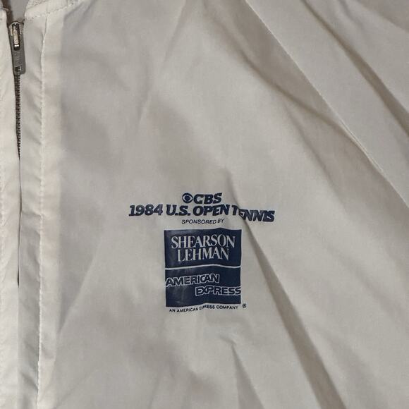 Vintage 1984 U.S. Open Tennis CBS White Windbreaker Jacket Sherwin Williams Sz L - Picture 2 of 6